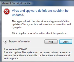 microsoft security essentials connection failed