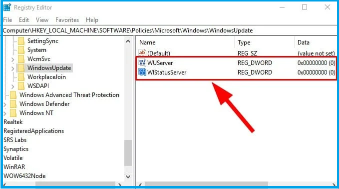Remove WUServer and WIStatusServer from registry