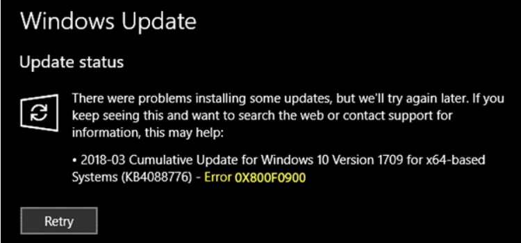 Windows 10 Update 20H2 Error 0x800f0900